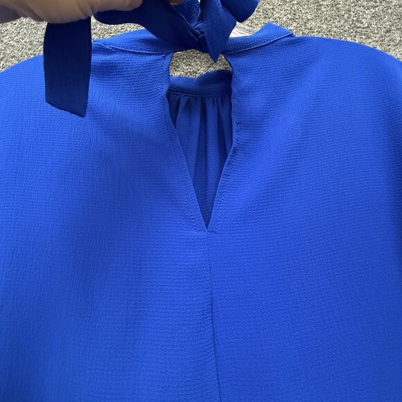 Navy Blue Blouse Womens Large Flowy Pullover Career Polyester Top Lightweight - Picture 8 of 14